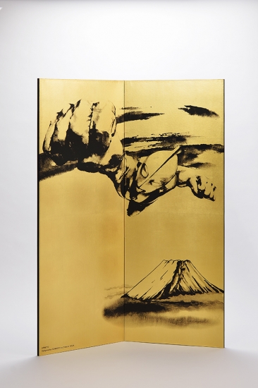 四尺二曲金屏風　ウルトラマン富士山（縁なし）